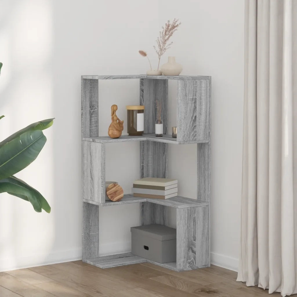 Libreria Angolare 3 Ripiani-Scaffale per Libri-Mobile di Stoccaggio Grigio Sonoma 50x50x102 cm Legno