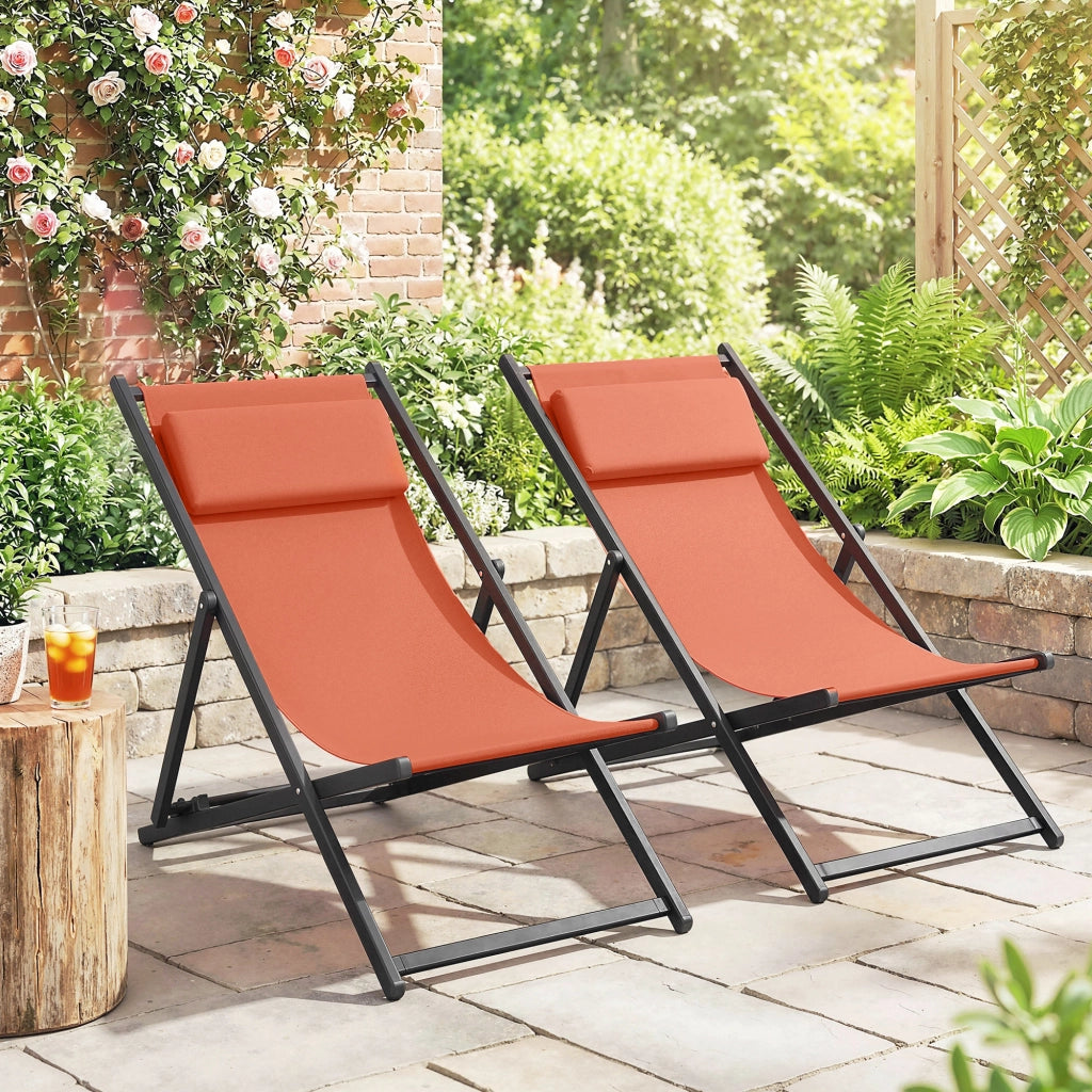 Lettino prendisole pieghevole con poggiatesta in textilene ¨C Zephmum ¨C Rosso 60x100x85 cm
