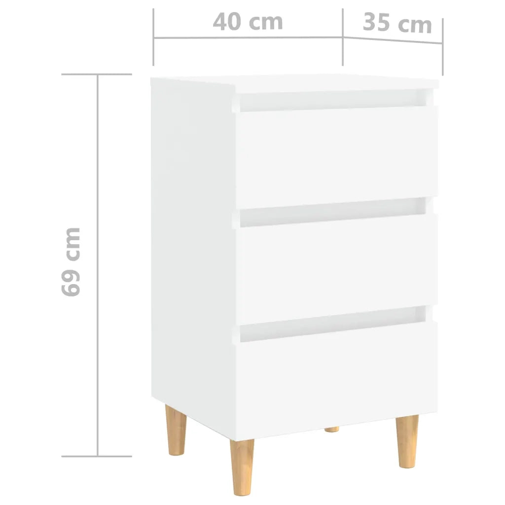 Comodino con Gambe in Legno-Tavolino da notte Massello Bianco 40x35x69 cm