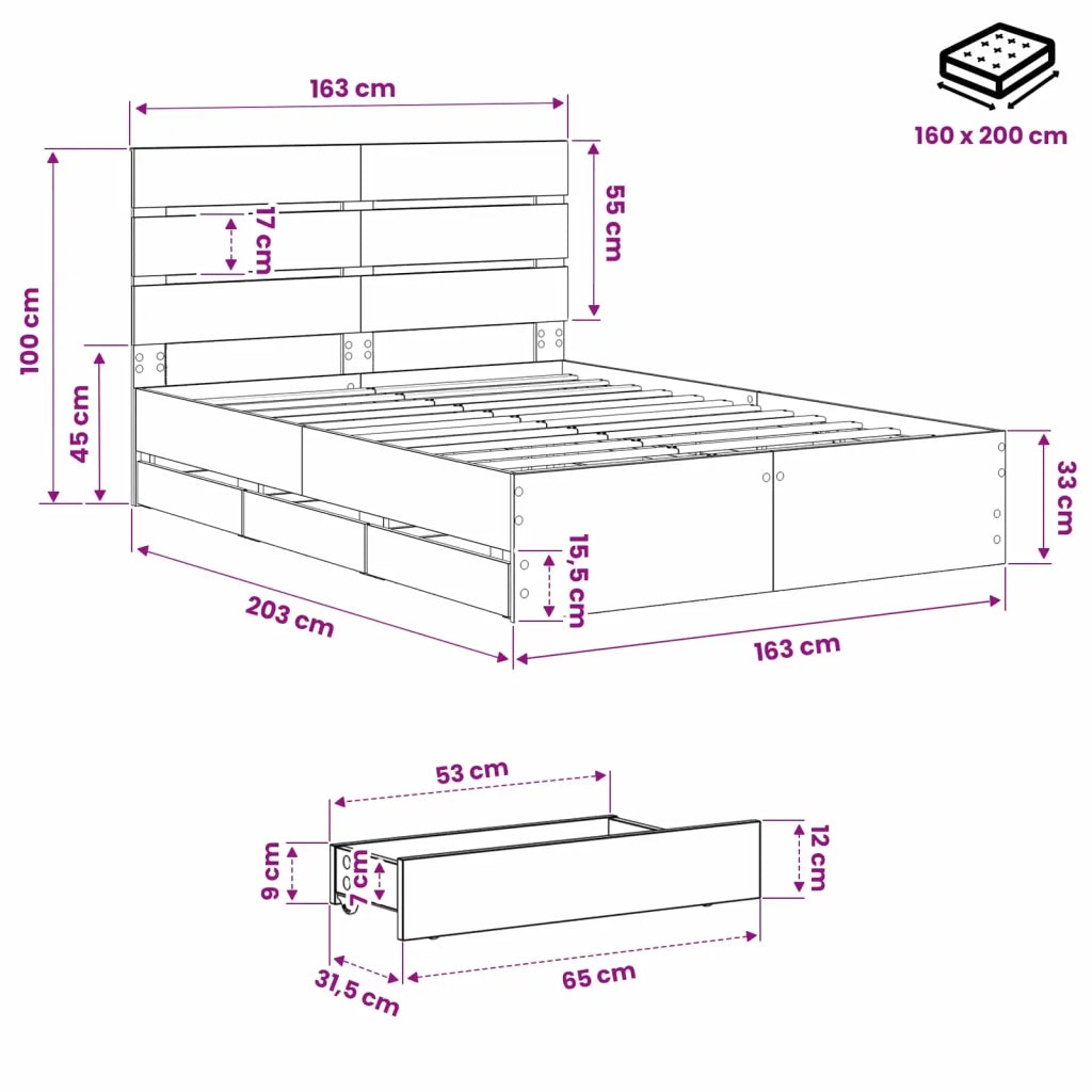 Bed Frame with Storage and Headboard Artisan Oak 160 x 200 cm 3445810