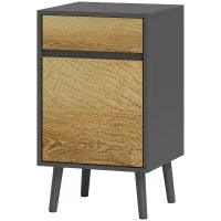 Comodino con Cassetto e Armadietto Moderno Senza Maniglie, 40x39x69 cm, Grigio Scuro e Legno
