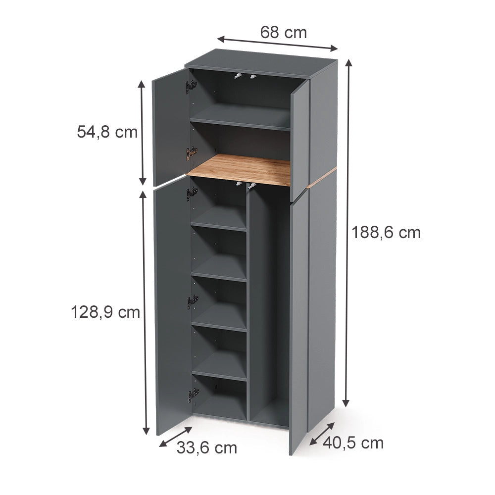 Armadio alto Viktor Antracite/Rovere dorato 68 x 188.6 cm con 8 scomparti chiusi Vicco
