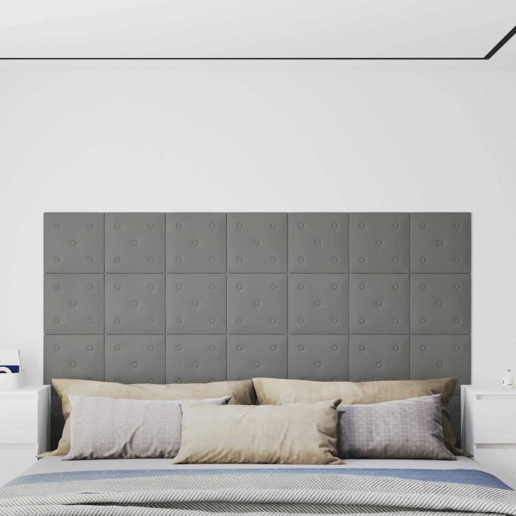 Testiera da Parete 12 pcs Grigio 30 x 30 cm Pelle Sintetica 42046512