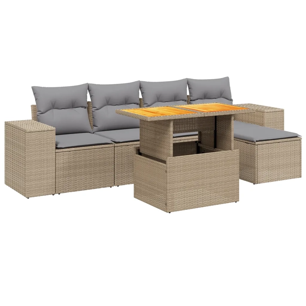 Set Divano da Giardino 6 pz con Cuscini Beige in Polyrattan