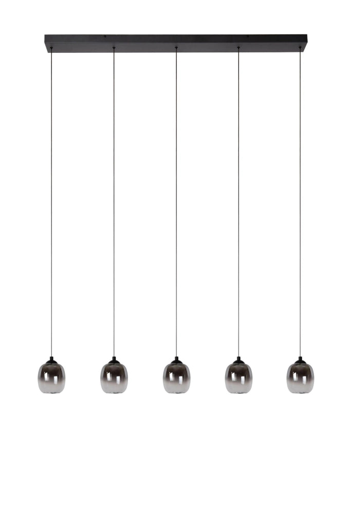 Lampada a sospensione TAMINO 5 luci LED vetro fumé nera