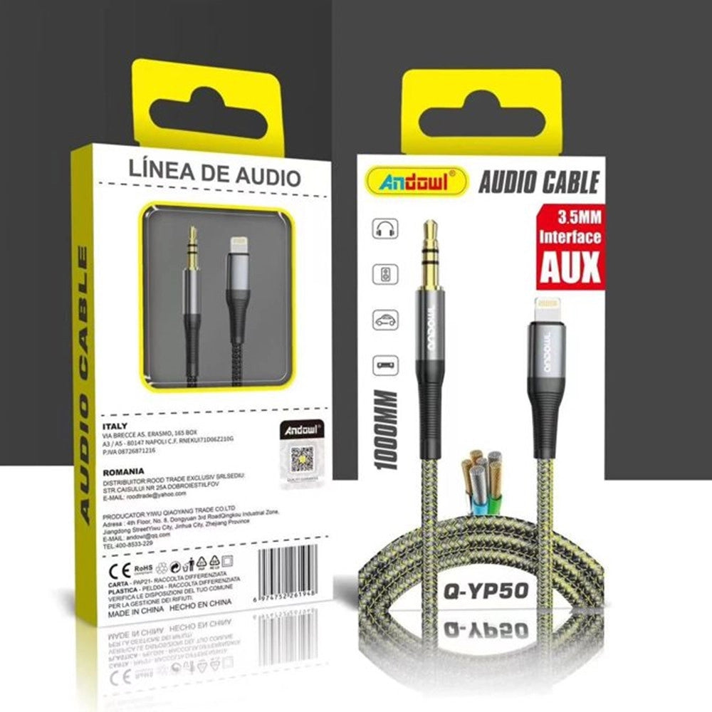 Trade Shop - Cavo Di Collegamento Audio Da Lightning A Jack Aux Da 3,5 Mm 1 Mt Intrecciato Q-yp50 -