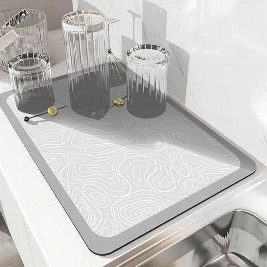Afdroogmat superassorbente per cucina e lavello, velo nanocellulosa diatomea, mat antiscivolo per piano cottura (grigio chiaro, 30 x 40 cm)