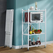 Cassettone pieghevole - Con ruote 360° - Pieghevole - Bianco - 4 livelli 72x36x125CM - Armadio a muro - Armadio per cucina - Organizzatore per cucina - Cucina con ripiani (Bianco)