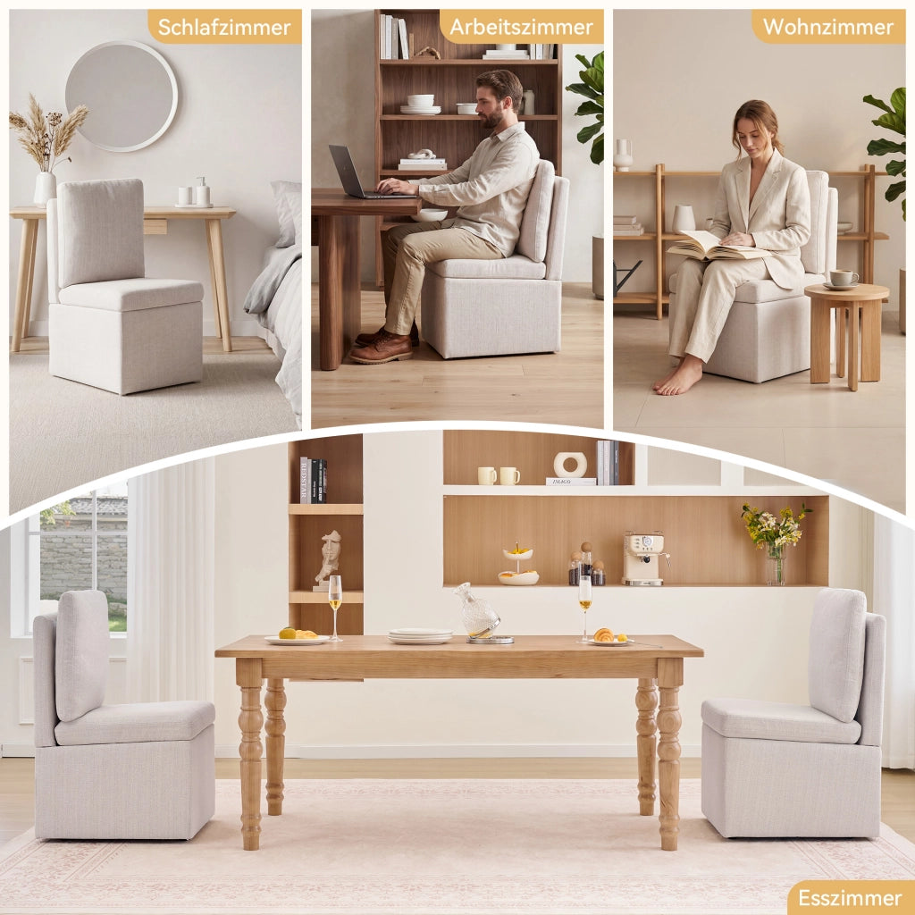 SEDIA da pranzo con contenitore e ruote, 49x49x92 cm, chenille grigio-beige