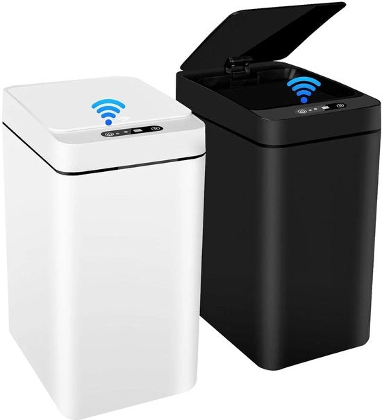 Set di 2 contenitori automatici senza tocco per la raccolta dei rifiuti con sensore intelligente per bagno, ufficio, cucina - silenzioso - impermeabile - con coperchio
