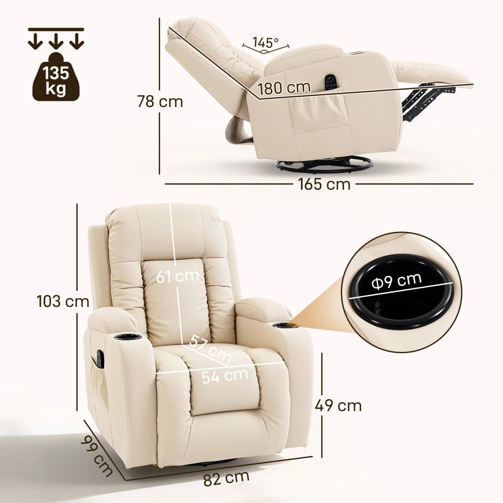 Poltrona Reclinabile Massaggiante Elettrica con Telecomando ¨C Minimal ¨C Pelle PU Crema