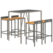 Set bar da giardino mobili da esterno terrazza 5 pezzi polyrattan grigio/legno massiccio di acacia 02_0013482