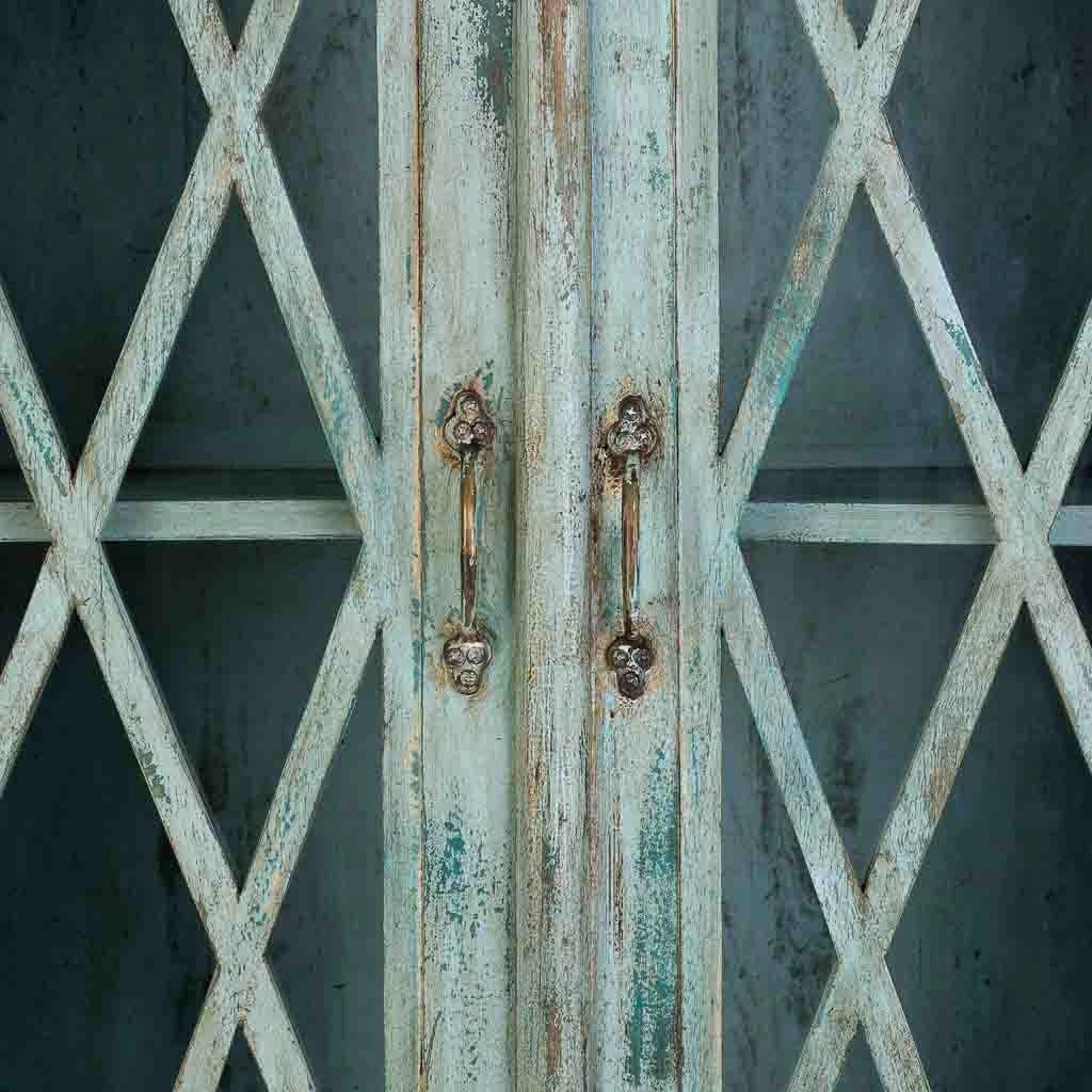 Vetrina in legno e vetro con 2 ante, blu 90x40x183h cm