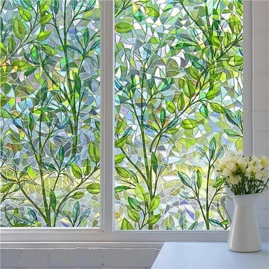 Foglia di vetro per finestre - Effetto arcobaleno - Disegno foglia - Foglia autoadesiva per finestre - 50 x 300 cm