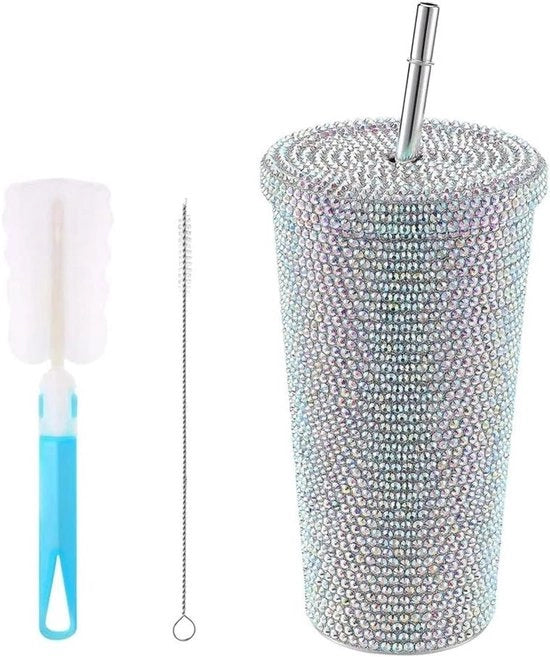 Set di Moka Glitter Diamond da 500 ml con Spazzola per Moka e Spazzola a Setole di Rattan