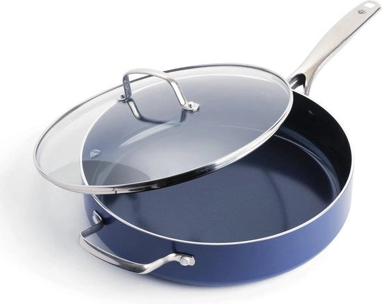 Pentola da Sauté da 28 cm con Coperchio - Faccia in Alluminio Anticorrosiva, Libera da PFAS, Adatta per Induzione e Forno, Cottura Ideale
