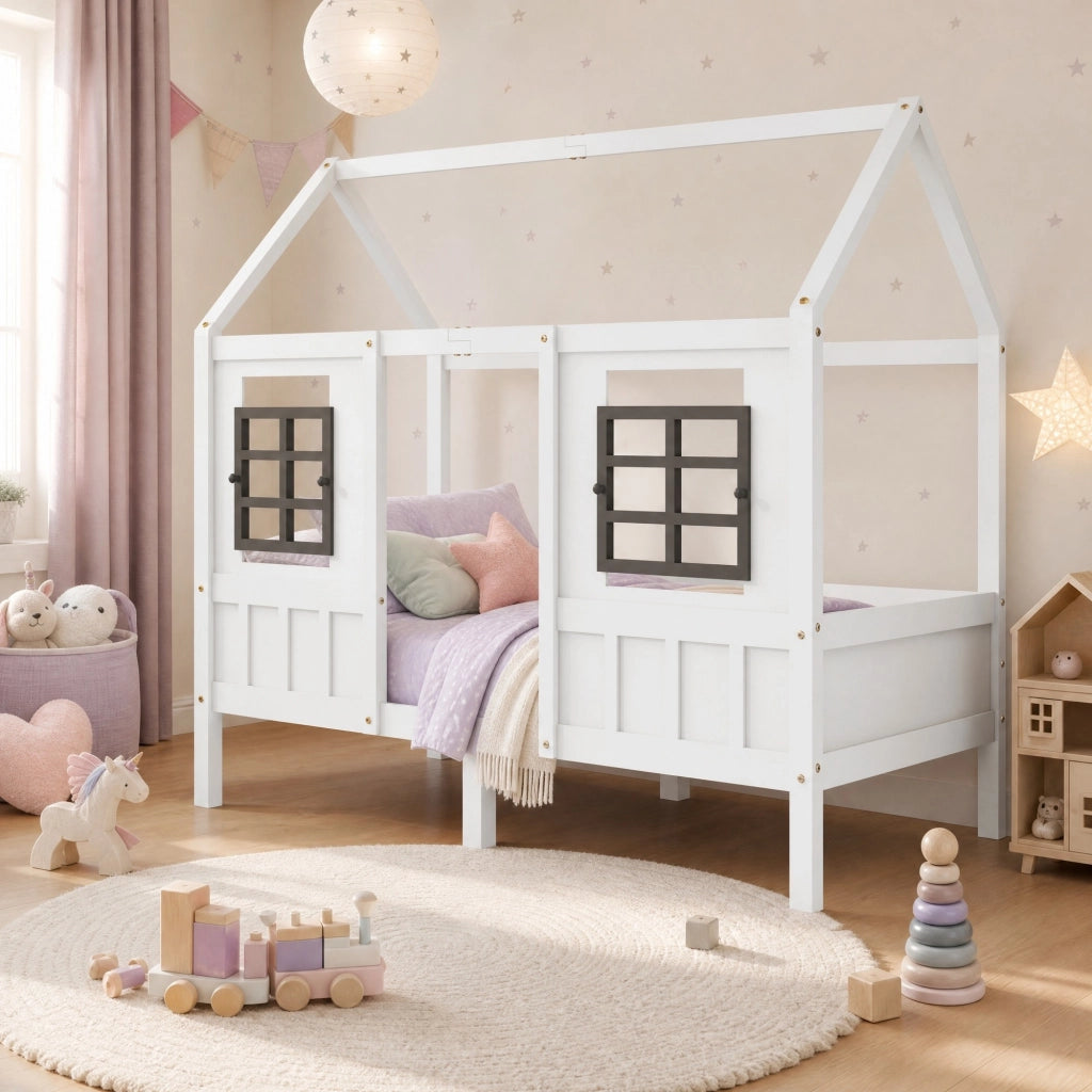 Letto a casetta per bambini 90x200 cm con 2 cassetti