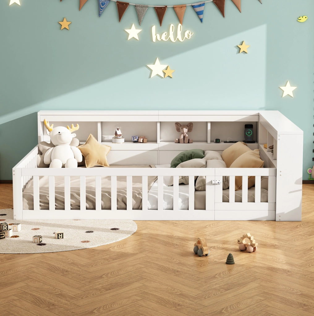 Tagesbett 140x200 cm con prese e USB; vano contenitore laterale; pannello truciolare e MDF bianco