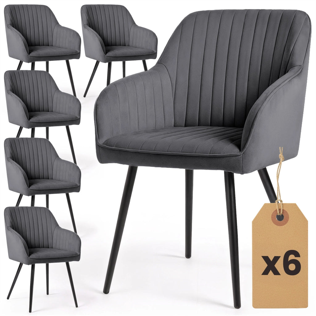 Set di 6 Sedie in velluto con cuciture verticali FLORENCE Grafite gambe nere