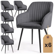 Set di 6 Sedie in velluto con cuciture verticali FLORENCE Grafite gambe nere