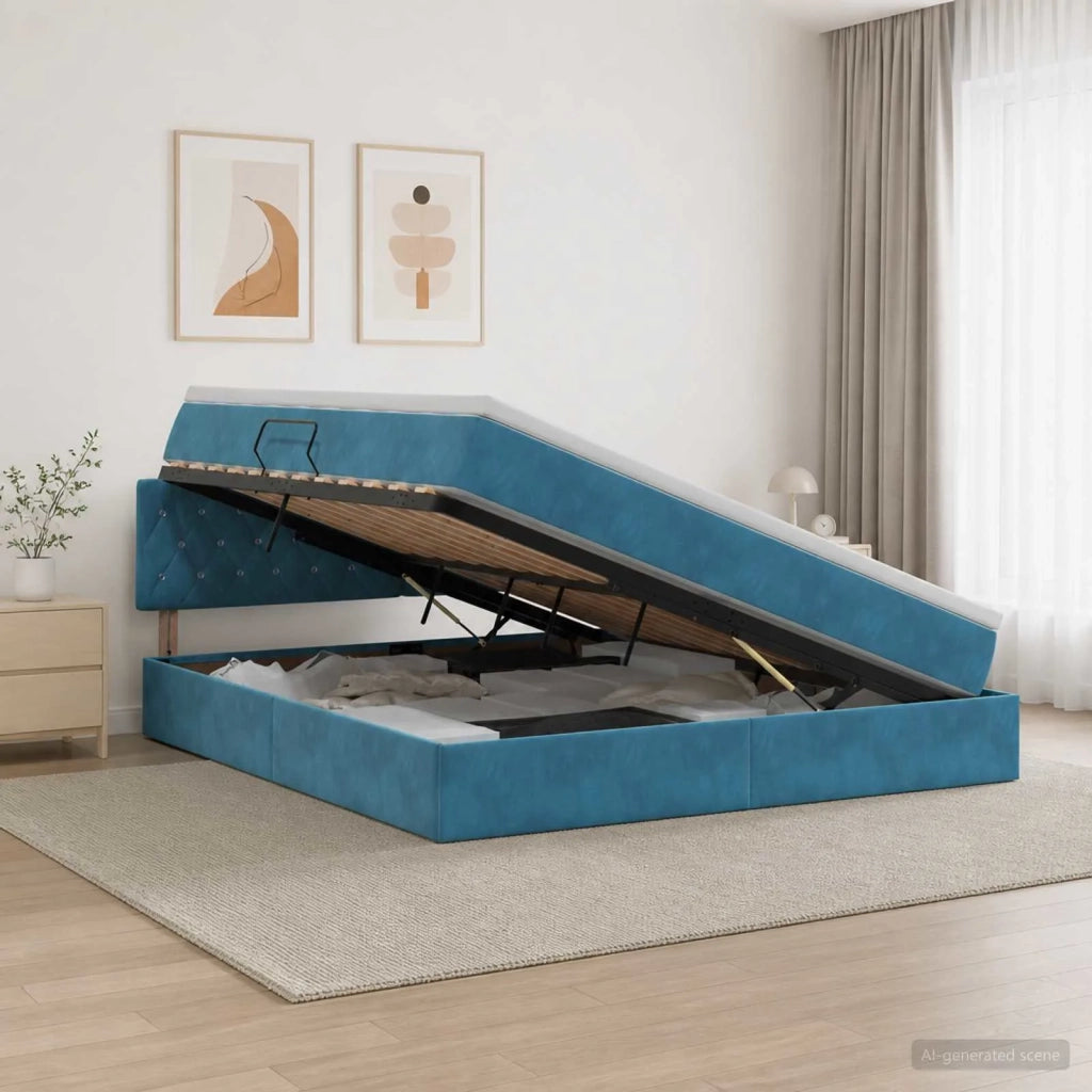 Letto con contenitore LED e materasso Blu Scuro 160 x 200 cm 3459202
