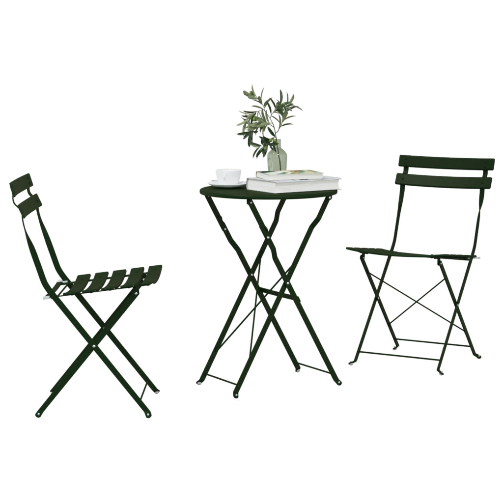 Set Bistro Pieghevole a 3 Pezzi Verde Scuro in Acciaio di