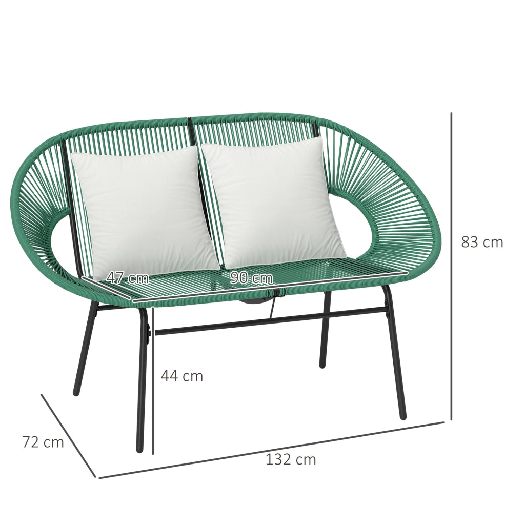 Divano da Giardino 2 Posti in Rattan e Acciaio con Cuscini ¨C Zephmum ¨C Verde 132x72x83 cm