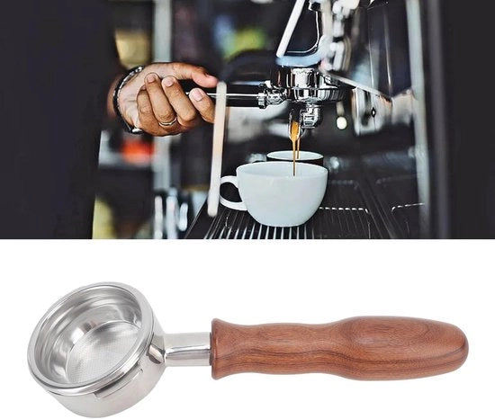 Portafilter senza fondo 58mm con legno e RVS rimovibile per macchine da caffè