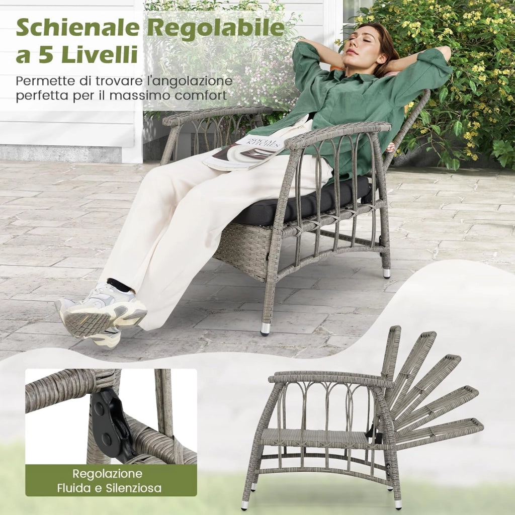 Set Salotto da Giardino in Rattan PE, Set da Esterno con 2 Poltrone Divani Schienale Regolabile, 4 Cuscini e Tavolo, Set Attedo Giardino Resistente, per Balcone, Patio e Terrazza