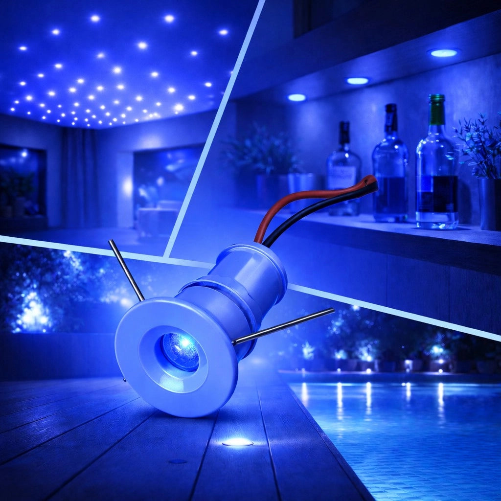Mini faretto LED Bianco da incasso 1W 12V IP65 punto luce Blu cielo stellato per bagno doccia esterno segnapasso scale vetrine mobili camper