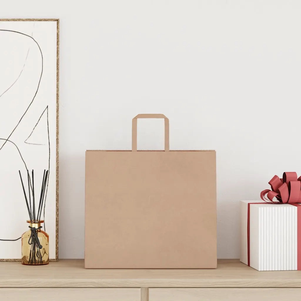 Sacchetti di Carta 250 pz con Manici Marrone 32x22x28 cm