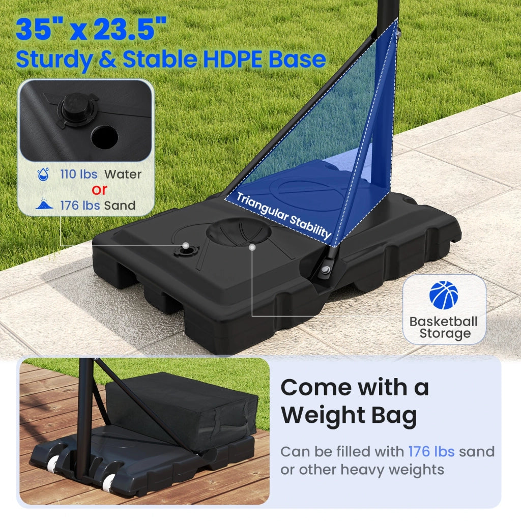 Canestro da basket portatile regolabile 4.1-10 ft per esterno e interno con ruote e base zavorrabile
