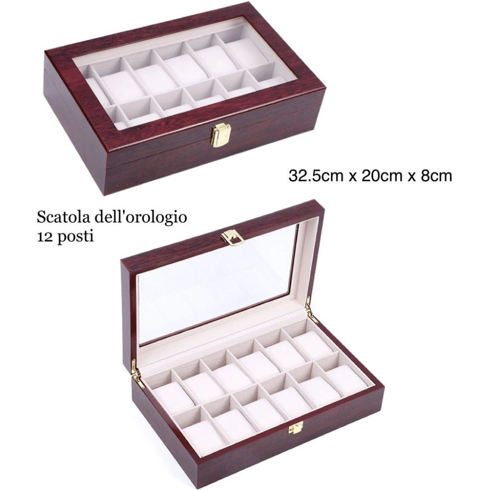 Trade Shop - Scatola Porta Orologi 12 Posti In Legno – Organizer Elegante Uomo -