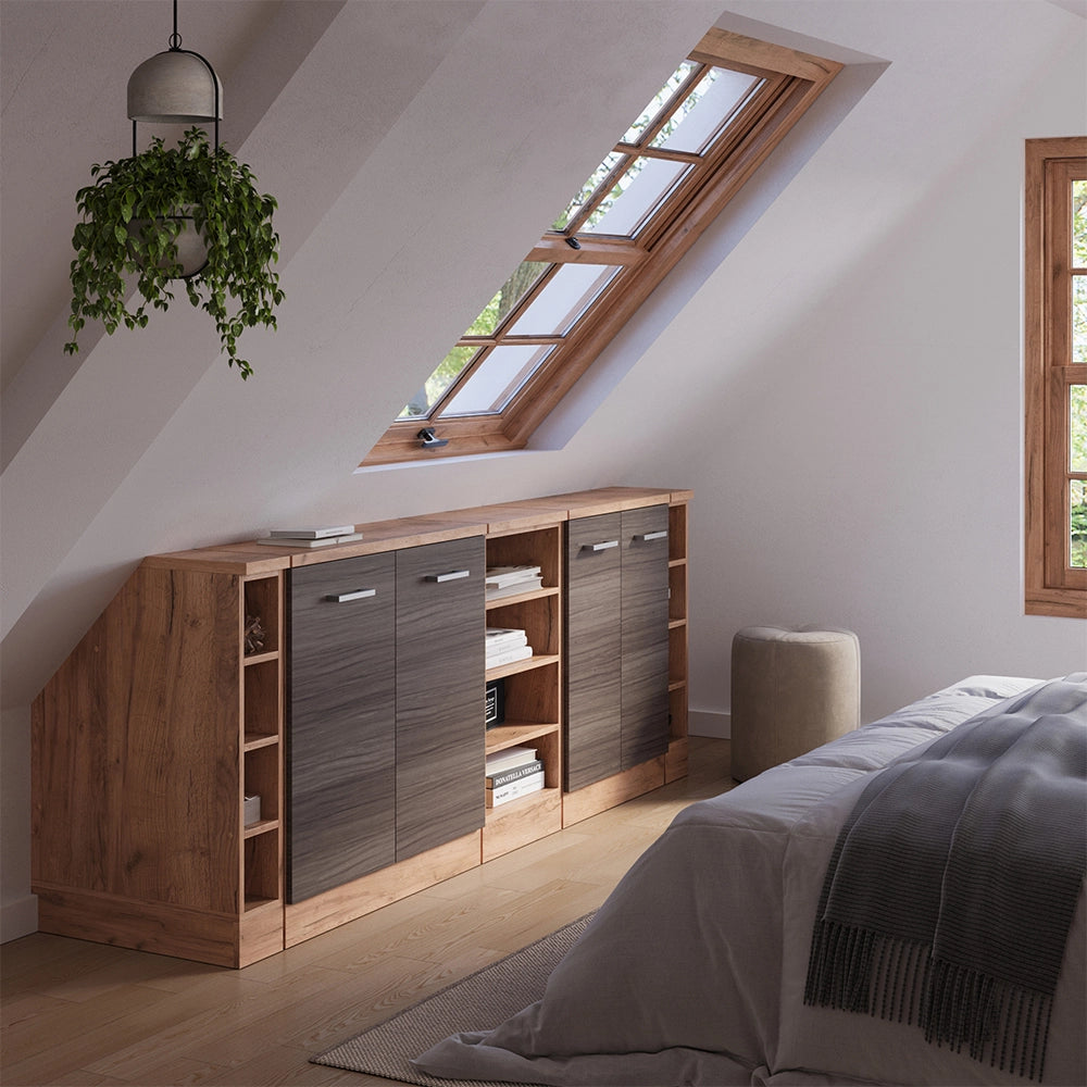 Set di mobili sottotetto Rion Grigio nobile/Rovere dorato 210 cm Set di 5 carcasse armadio profondità 60 cm Vicco
