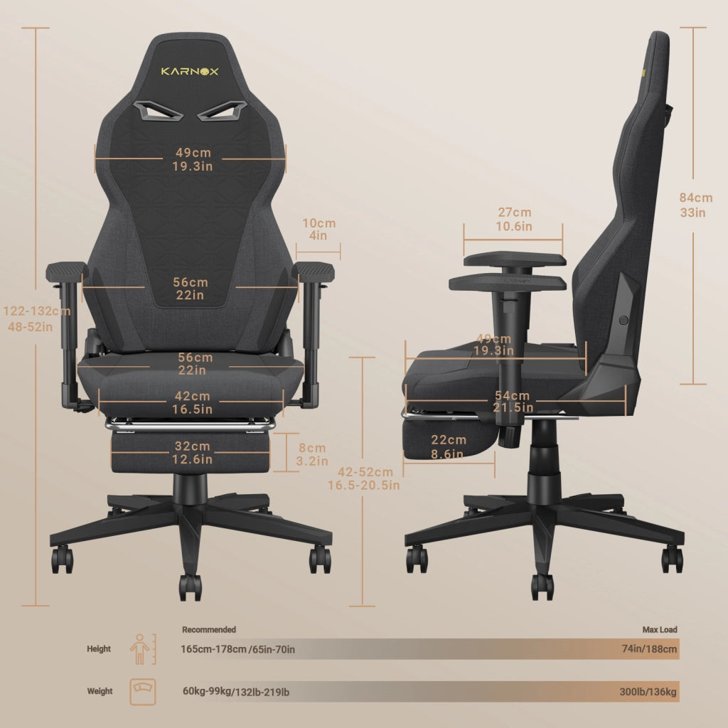 Poltrona Gaming Ergonomica con Poggiapiedi ¨C MINIMAL ¨C Tessuto, Schienale Alto, Nero e Grigio