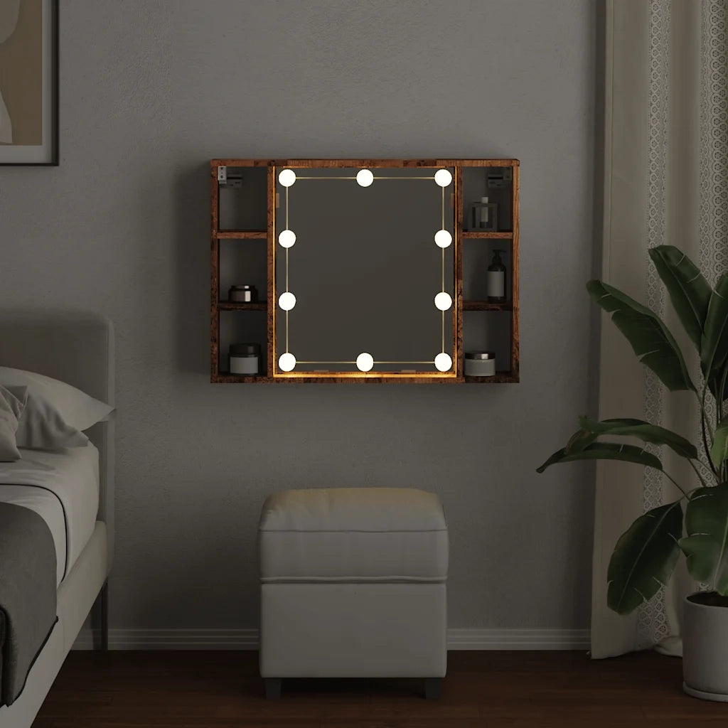 Mobile a Specchio LED Legno Antico 76x15x55 cm Multistrato 857001