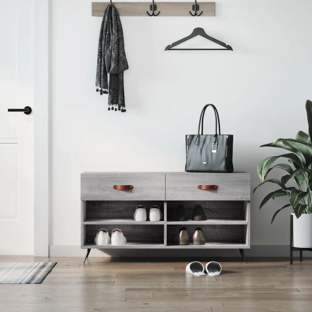 Panca Porta Scarpe-Sgabello-Panca Scarpiera Grigio Sonoma 102x35x55 cm Legno Multistrato 332367