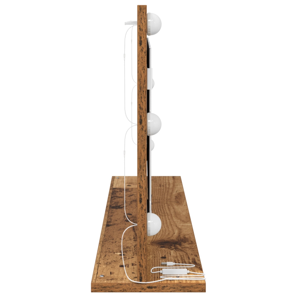 Specchio da toeletta con luci a LED in legno vecchio 100x45x18 cm