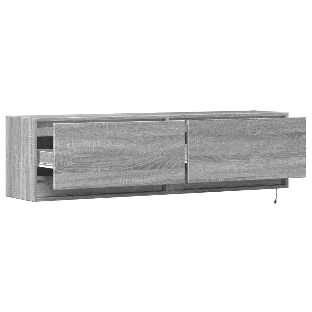Mobile TV a Parete con Luci LED Grigio Sonoma 140x31x38 cm 852374