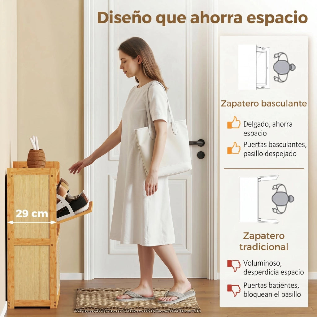Cassa per Scarpe in Bamb¨´ con 2 Cassetti ¨C Zephmum ¨C 69x29x83 cm Naturale