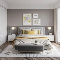 Comodino Moderno con 2 Cassetti, Set 2 Pezzi in Truciolato e Gambe in Legno di Pino, 50Lx40Px50.5A cm, Bianco