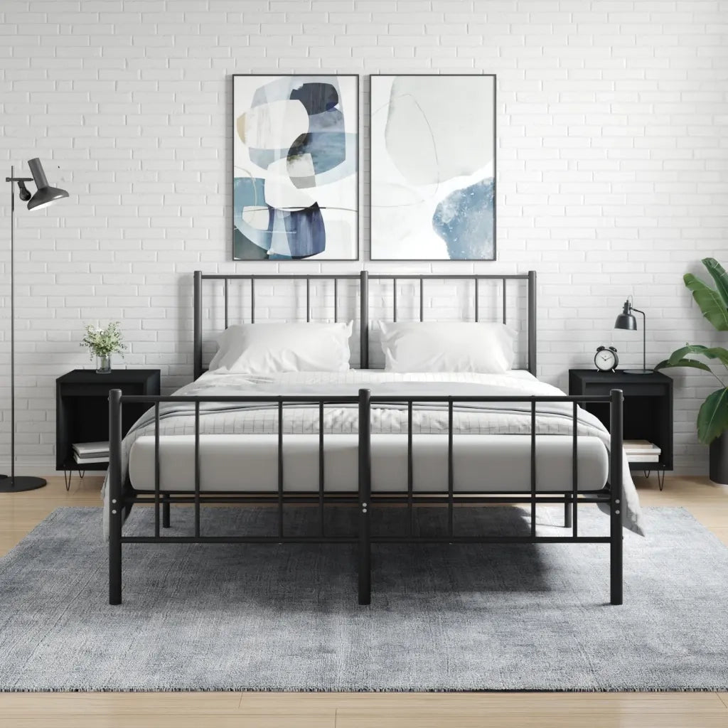 Set di 2 Comodini | Armadio da Notte | Mobiletto da notte Neri 40x35x50 cm in Legno Multistrato