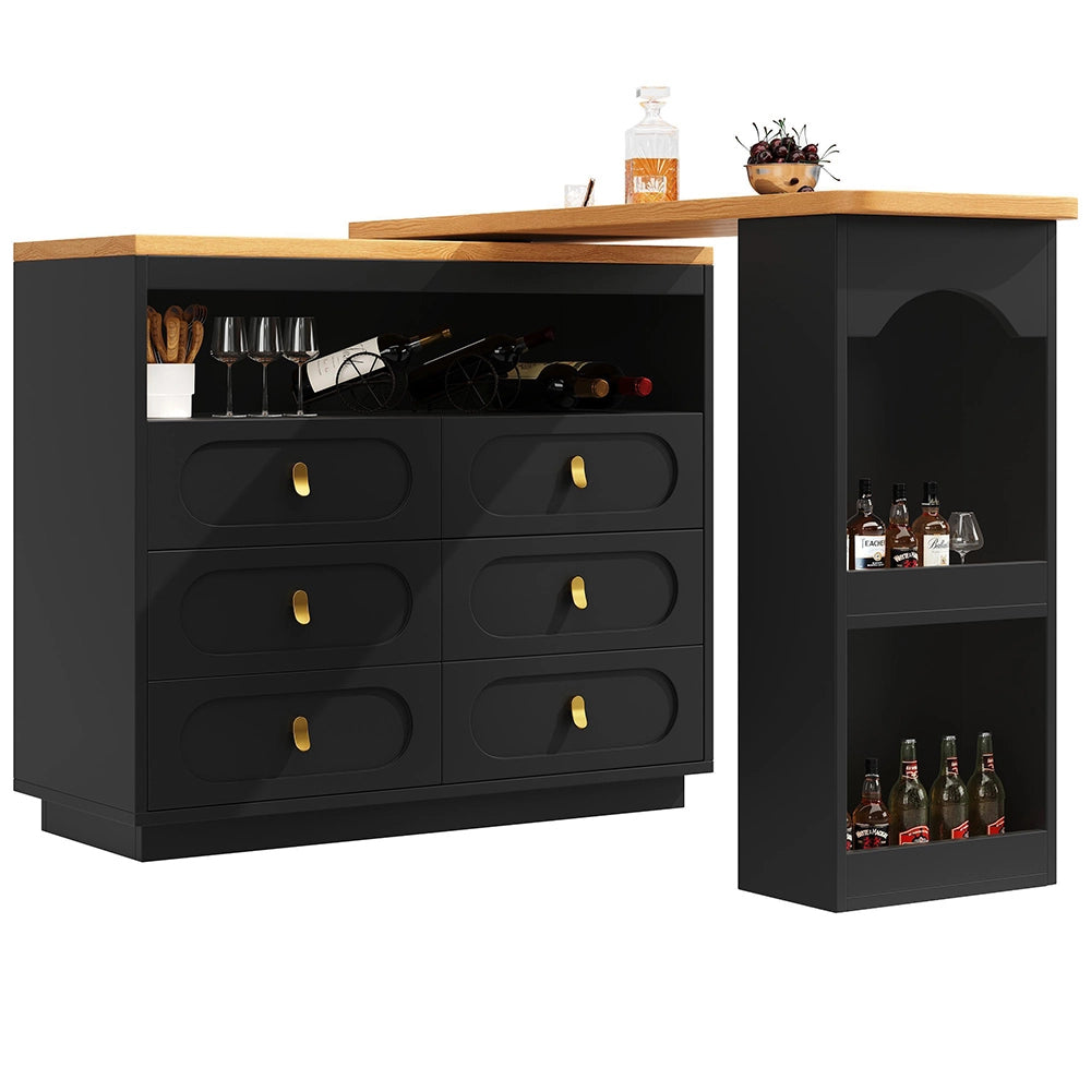 Tavolo bar estensibile - Xylo - rotante 360° con ruote nero 138-203cm