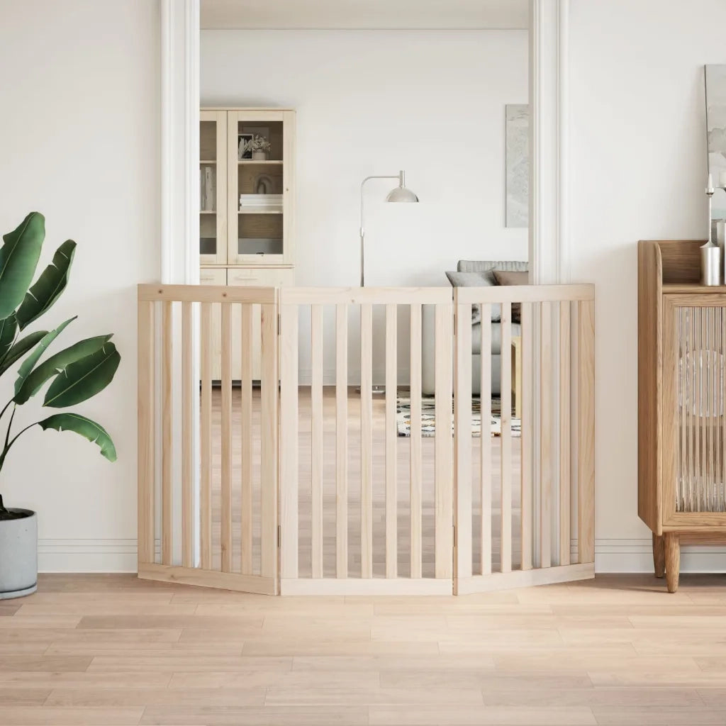 Cancelletto per cani pieghevole a 3 pannelli 150 cm in legno di pioppo 352238