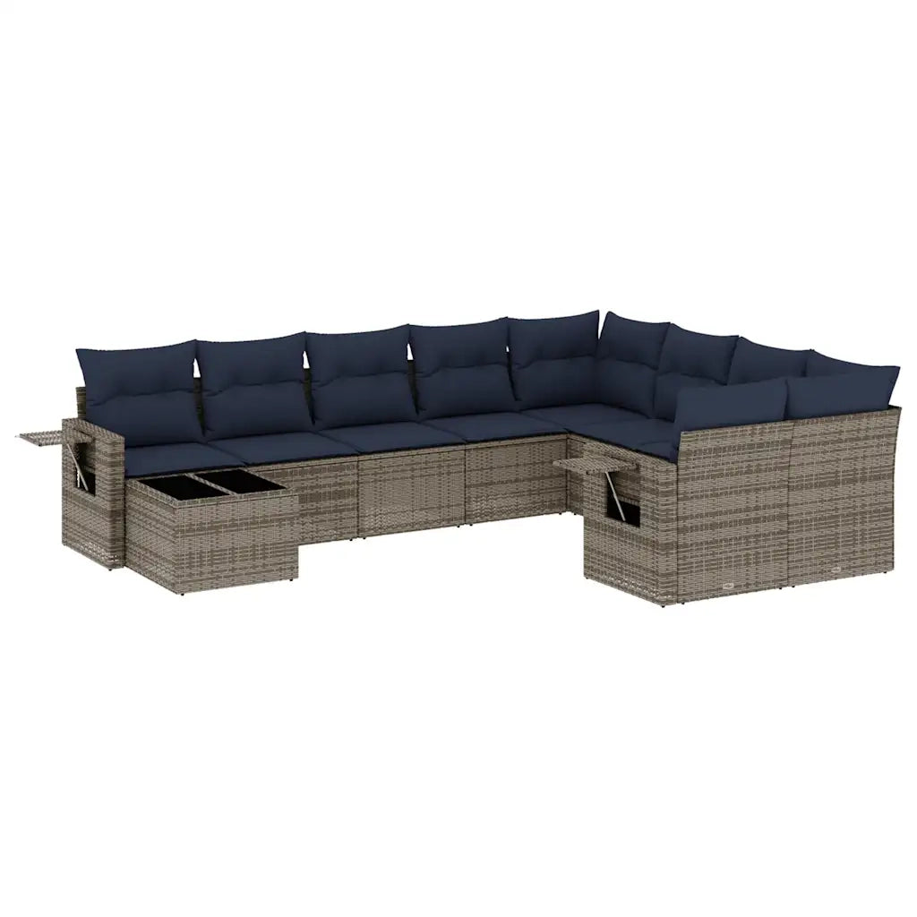 Set Divani da Giardino 10 pz con Cuscini Grigio in Polyrattan 3220660