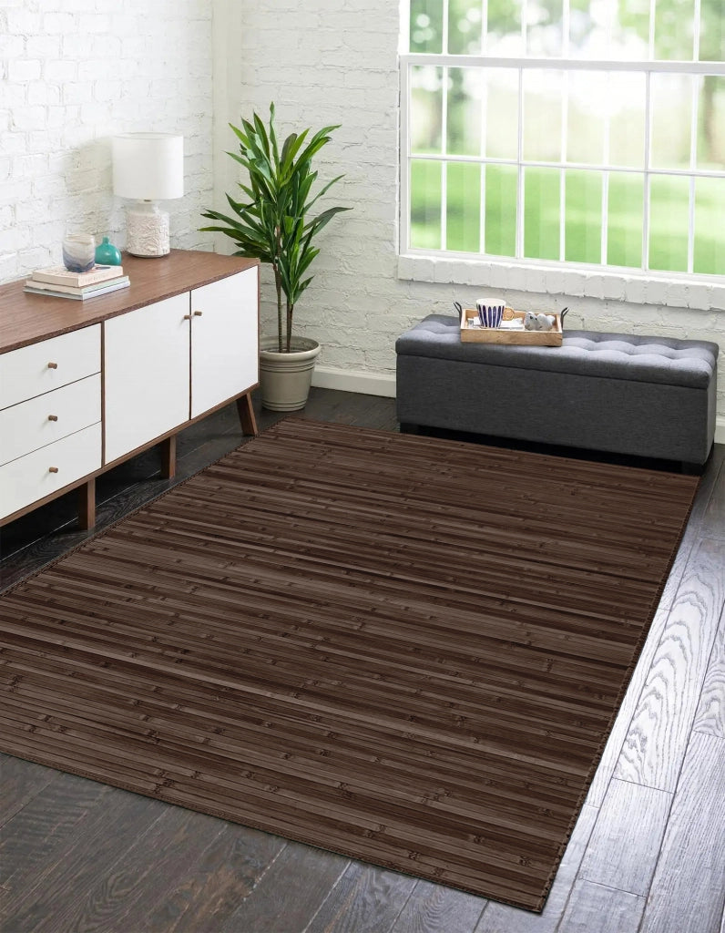 Tappeto Arredo In Vero Bamboo Naturale Grande a Listelli Bordato BambÃ¹ Soggiorno Cucina Salotto Listello Legno Cioccolato - 170x230cm