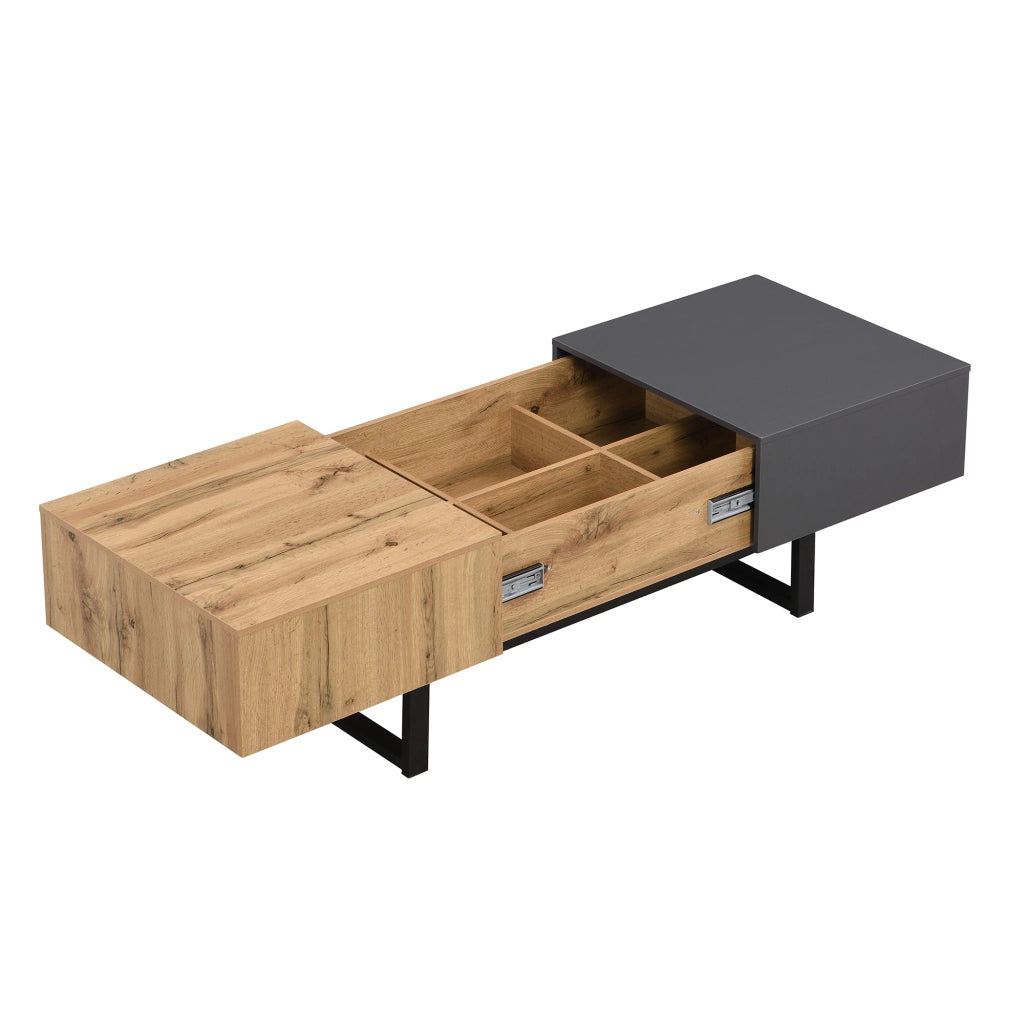 TAVOLINO DA CAFFÈ Scorrevole con vano contenitore 155 cm Legno Naturale e Antracite