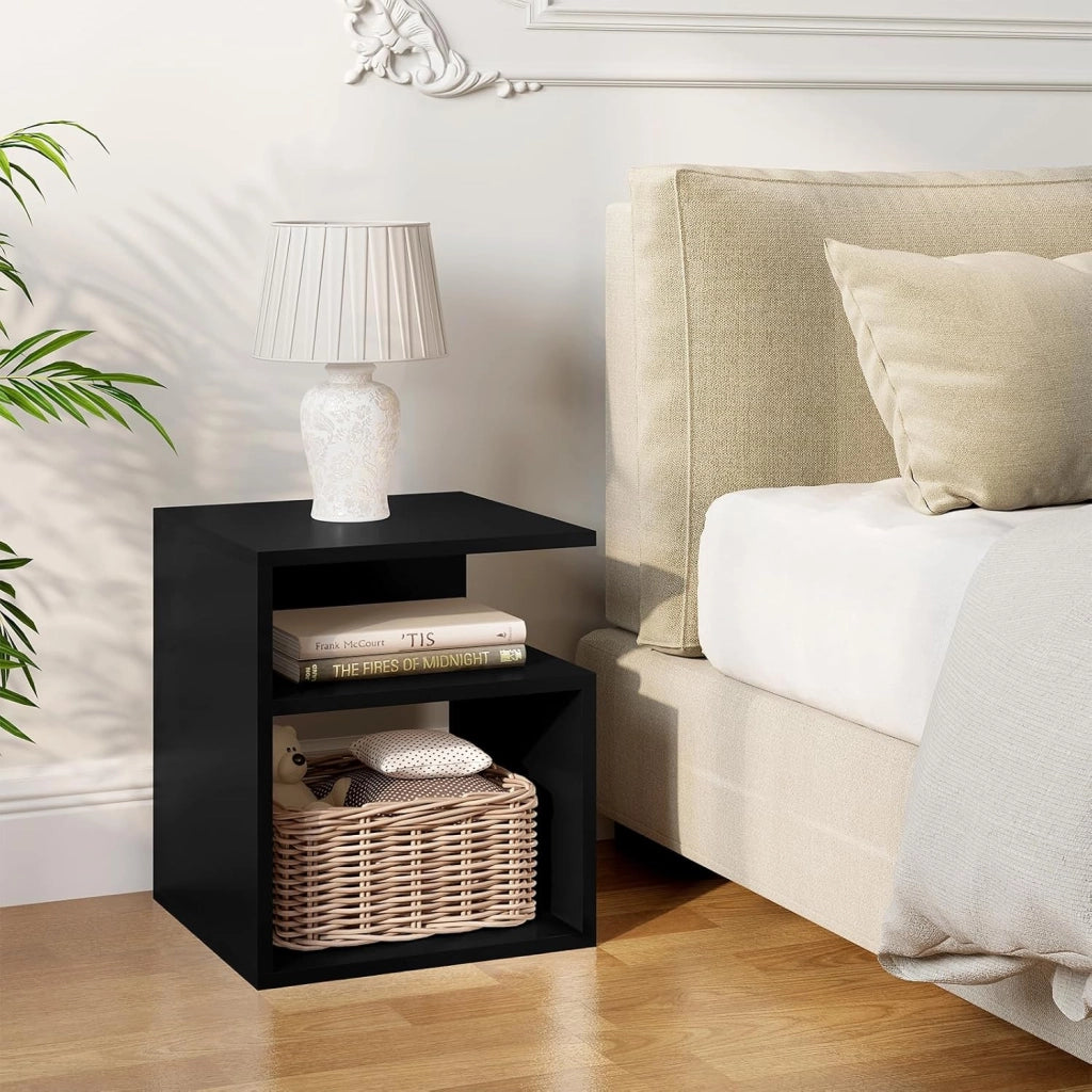 Set di 2 Comodini a 3 Ripiani, Tavolini da Notte Bianchi Moderni per Camera da Letto, Mobili Salvaspazio, in Legno, 35x35x41,5 cm