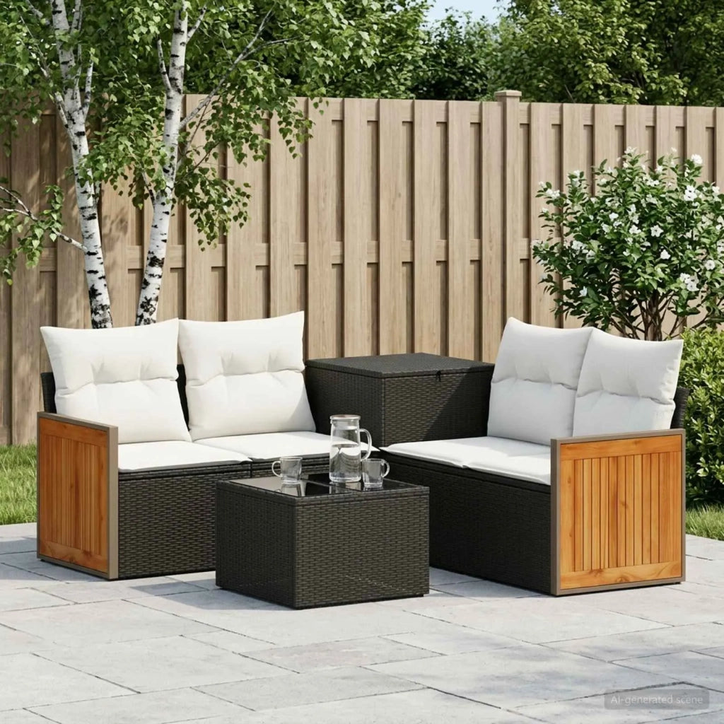 Set di divani 6 pz Nero e Bianco Crema 3447704