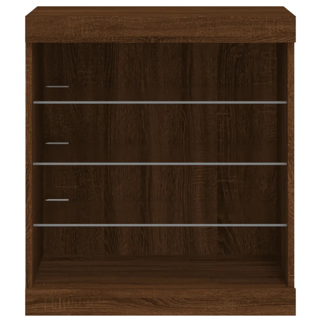 Credenza | Madia | Buffet da pranzo | Armadio da pranzo con Luci LED Rovere Marrone 60,5x37x67 cm